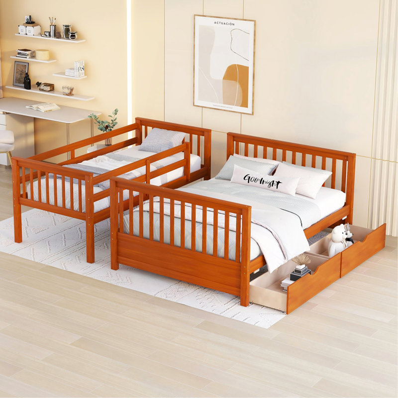 Twin-Over-Full Bunk Bed With Ladders And Two Storage Drawers (Walnut), Walnut