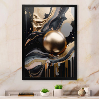 Or et marbré noir Euphoria III - art abstrait sur toile marbrée