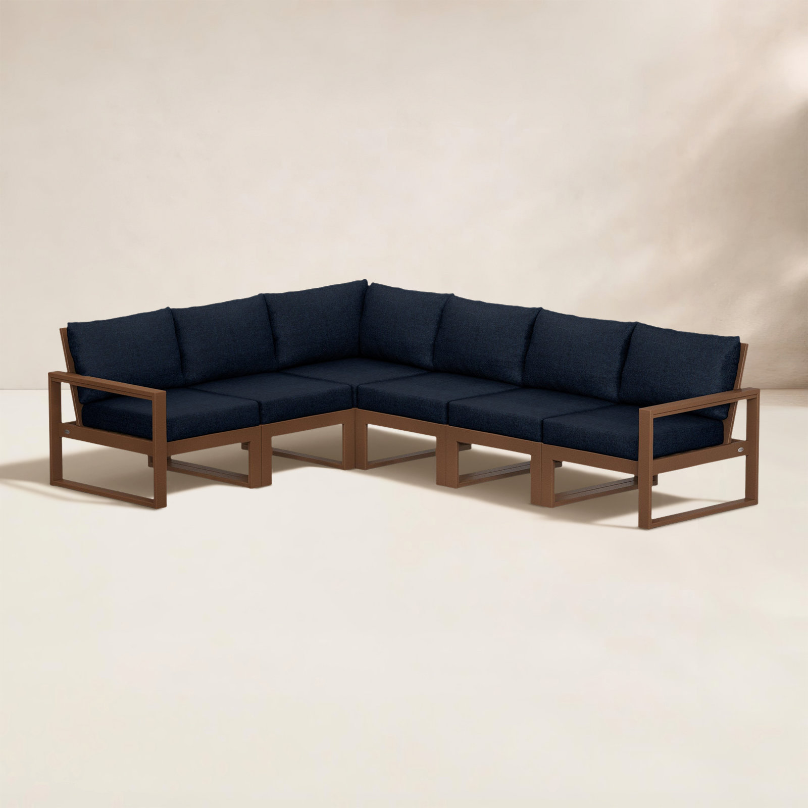 POLYWOOD® Edge 111" Patio Sectional, Marine Indigo, Teak