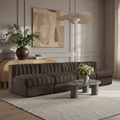 Paynton Velvet Performance Fabric Upholstered 4Pc. Modular Sofa