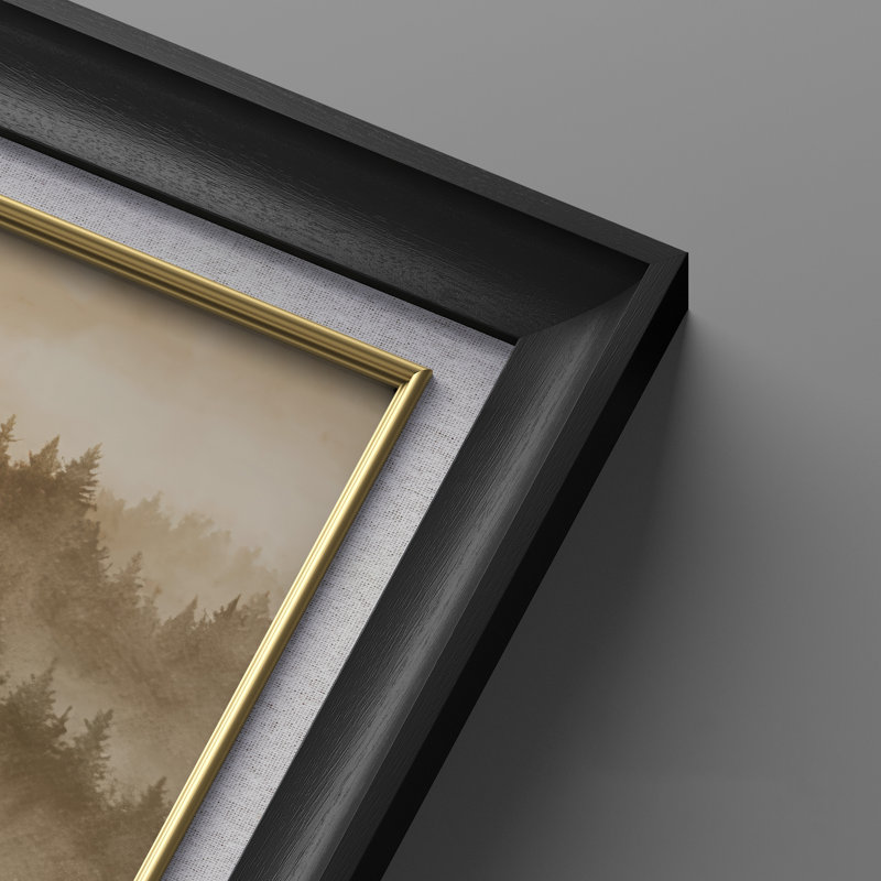 «Warm Misty Mountain Forest Layers» aux tons neutres - ensemble de 2 reproductions d'art encadrées de qualité supérieure sur papier 26 po x 36 po