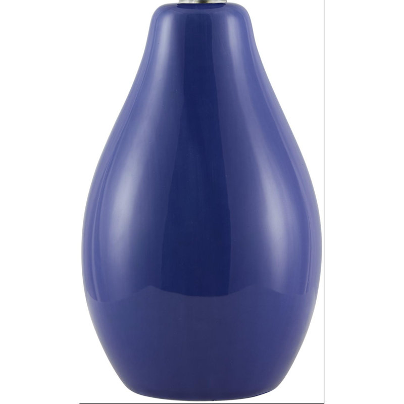 Ceramic Table Lamp with Linen Drum Shade, Dark Blue