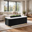 Table de cocktail Viren, accents dorés, plateau en marbre, base en roseau noir, 48 po