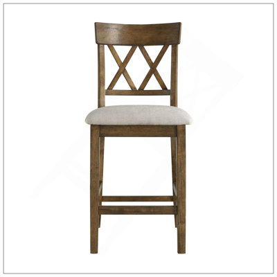Ensemble de 2 chaises à hauteur de comptoir en chêne clair avec sièges rembourrés et dossier double pour la cuisine moderne