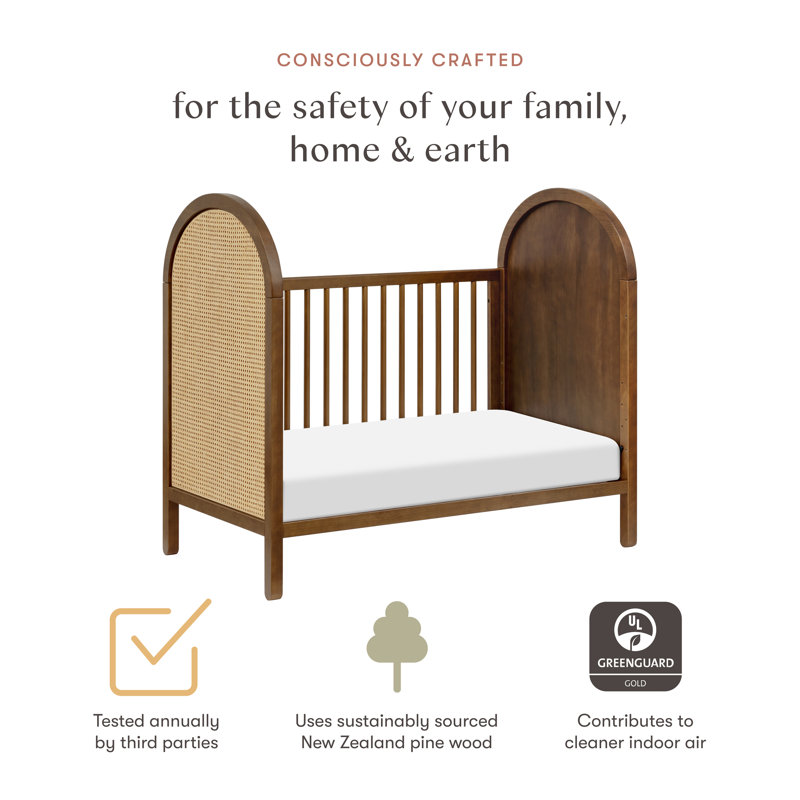 Bondi Cane 3-in-1 Convertible Crib, Natural Walnut with Natural Cane