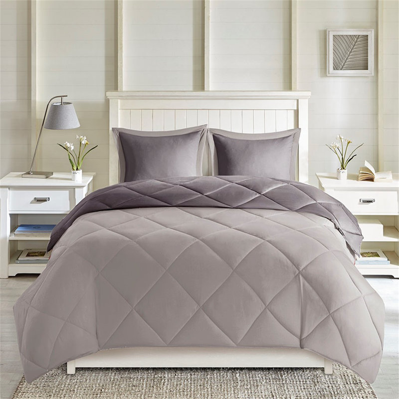 Charcoal and Grey Reversible Full Microfiber Comforter Set