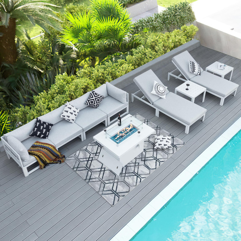 Rosamond 6 - Person Modular Patio Conversation Set with Cushions, Light Gray