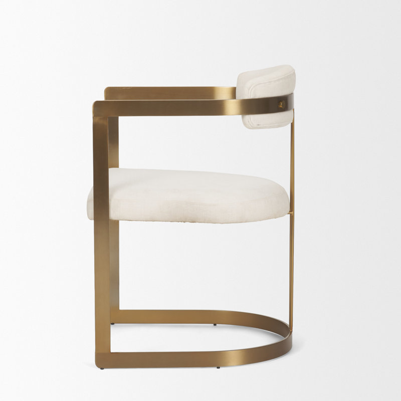 Bradley Upholstered Dining Armchair, Gold, Linen White