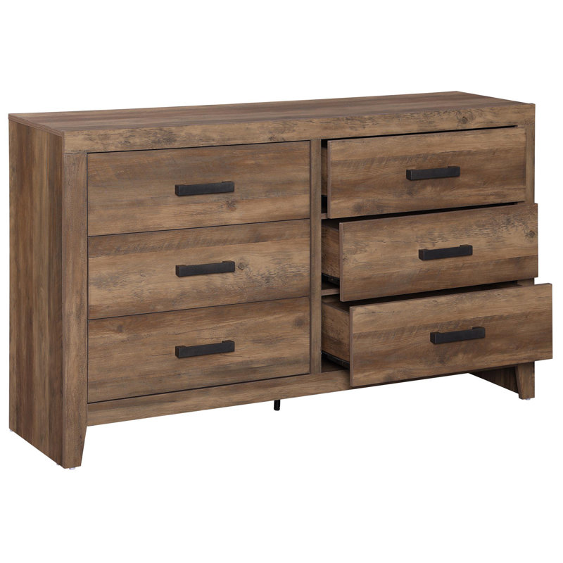 Commode double 6 tiroirs Rustic Brown, Marron foncé