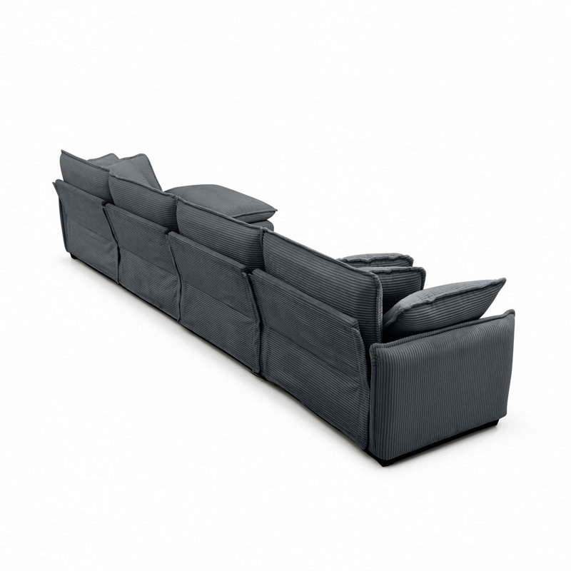 Canapé en U en velours côtelé, canapé rembourré moderne à 4 places avec 2 repose-pieds, canapé en velours côtelé doux de qualité supérieure
