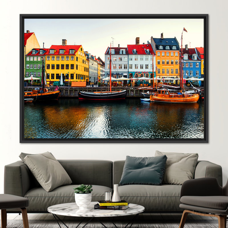 «Large Danemark Nyhavn View Wall Art - Copenhagen Landscape Cityscape», reproduction d'art sur toile, H 41 po x l 94 po