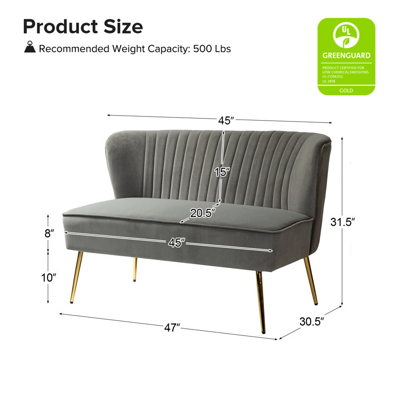 Euclid 47" Velvet 2-Seat Armless Loveseat, Gray