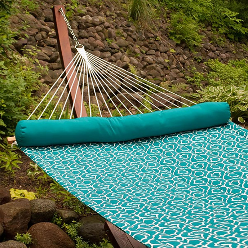 Hamac de 13 pi avec coussin assorti (support vendu séparément), Bleu sarcelle / géométrique blanc