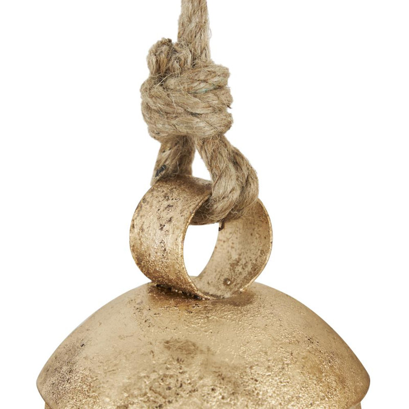 Cole and Grey Metal Tibetan-Inspired Gold Indoor Decorative Hanging Bells for Door, Cow Bells with Jute Rope Set, Brass