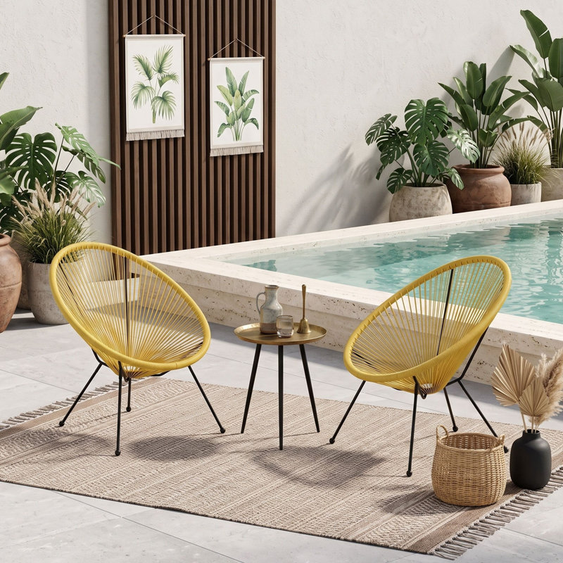 Ensemble de 2 chaises d'extérieur en rotin PE et acier avec assises tressées façon hamac, pour terrasse, véranda ou jardin.