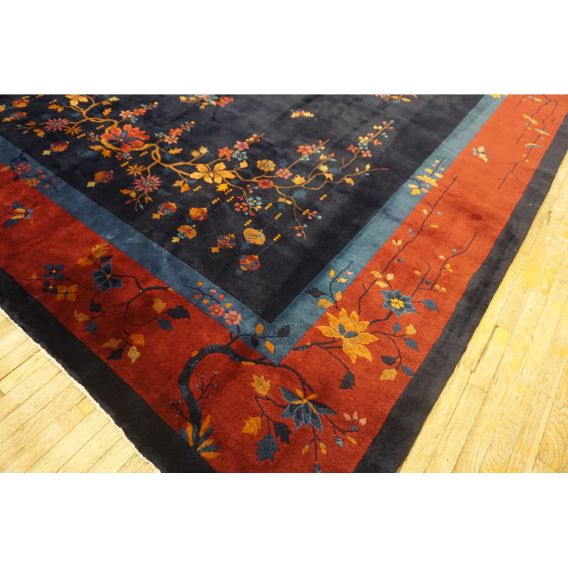 Antique Chinese - Art Deco Floral, Medallion Knotted Rug