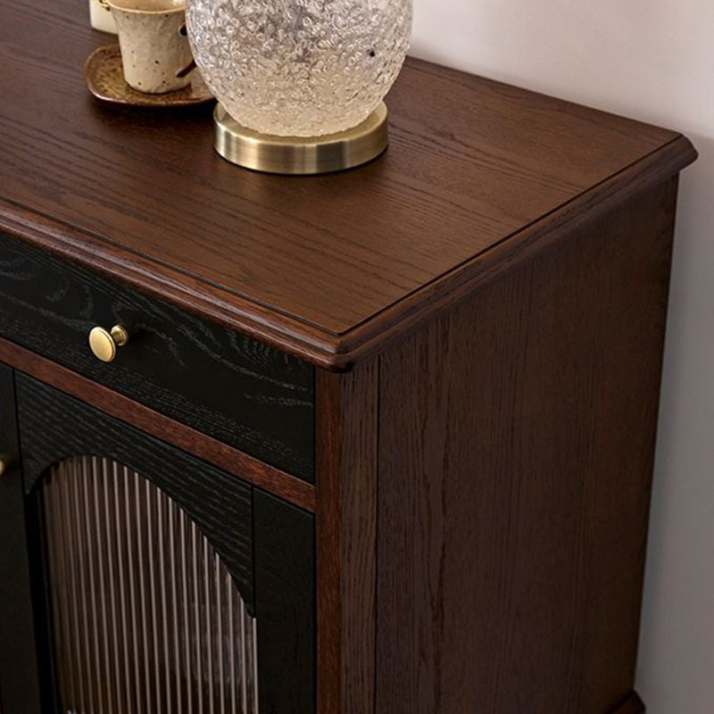 French retro wall-mounted sideboard, 39.37" H x 62.99" W x 15.75" D, Brown/Black