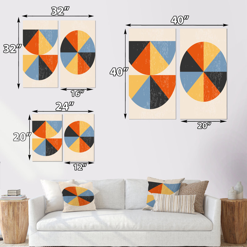 Minimal 20S Bauhaus Geometric III - ensemble de 2 peintures, Toile tendue, H 20 po x l 24 po x P 1 po