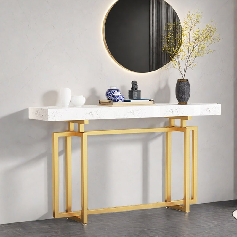 Console Nordic Minimalist, H 31,5 po x l 47,2 po x P 11,8 po, Doré, Blanc