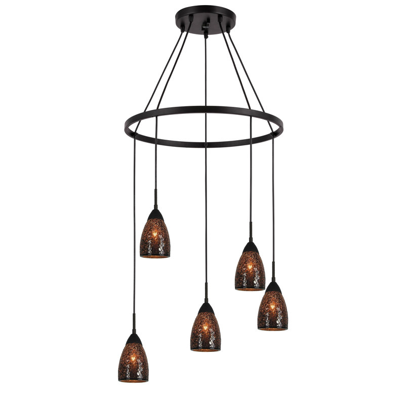 Murphy 5 - Light Wagon Wheel Chandelier, Mosaic Red, Bronze