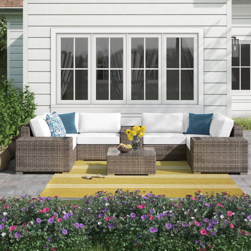 Ensemble de conversation modulaire 10 pièces avec coussins Sunbrella Lazaro, Sunbrella toile, Gris clair