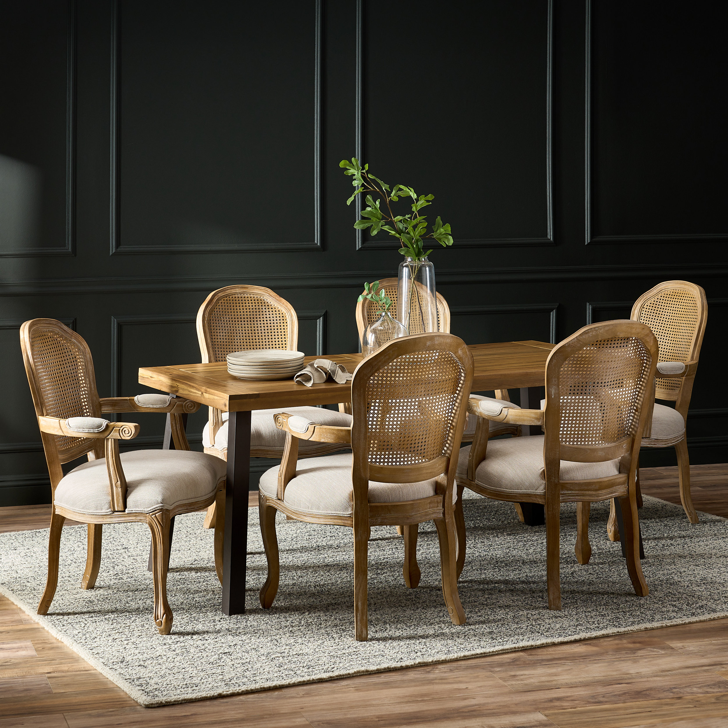 Nfusion Hurlburt Fabric And Wood 7 Piece Dining Set Wayfair