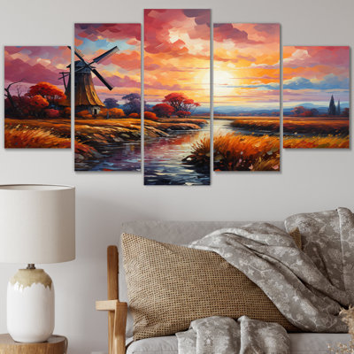 Mill Wind Majestic Revolutions - Wind Turbines Wall Art Living Room - 5 Panels