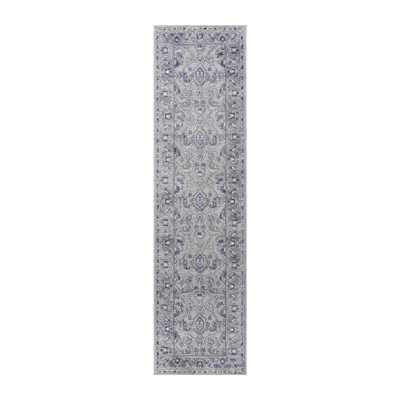 2X8 Oriental Runner Rug - Grey/Blue