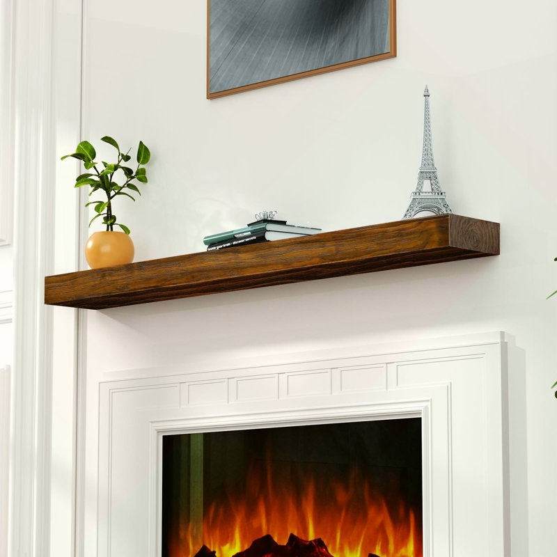 Fireplace Mantel,72" Wood Floating Fireplace Shelves,Wall Mounted Wooden Display Shelving,Handcrafted Wood Brack,Natural Mantels Over Fireplace, 72" X 8" X 3"-Dark Chocolate