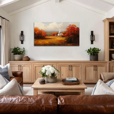 Paysage d'automne, art mural - automne, décoration murale avec style rétro, art mural sur toile, images pour salon, reproduction sur toile tendue, 16 po x 32 po