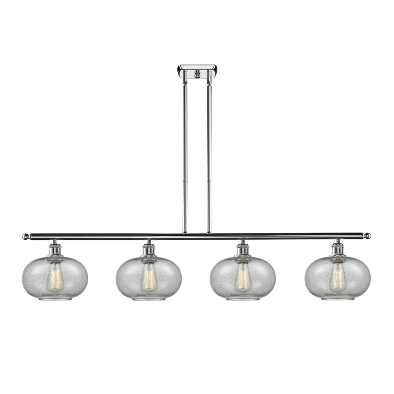 Luminaire suspendu linéaire pour îlot de cuisine 4 lumières Bethlehem, Anthracite, Chrome poli, Ampoule non incluse