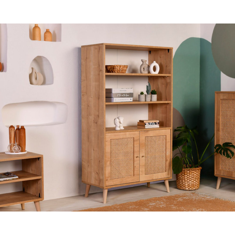 Elegant Scandinavian Bookshelf, Solid Hornbeam Wood, 35.4 x 61.6 x 16.1 inches | Oak Color, Sturdy Hornbeam Legs, 5.9-inch Leg Height | Perfect for Home Office & Living Room, Stylish and Functional Design