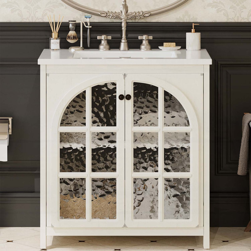 31-Inch Vintage Bathroom Vanity with Ceramic Sink,and Soft-Closing Doors for Elegant Storage, Antique White