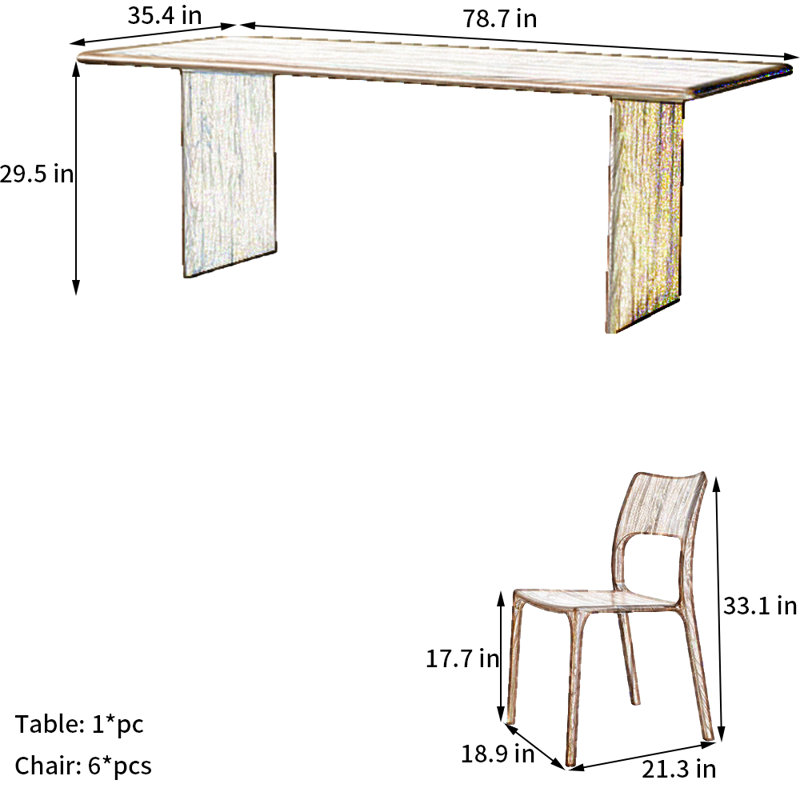 Ensemble de table de salle à manger Walnut, H 29,5 po x L 78,7 po x l 35,4 po