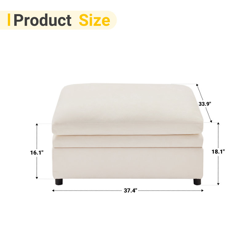 37.4" Wide Rectangle Standard Storage Ottoman, Beige