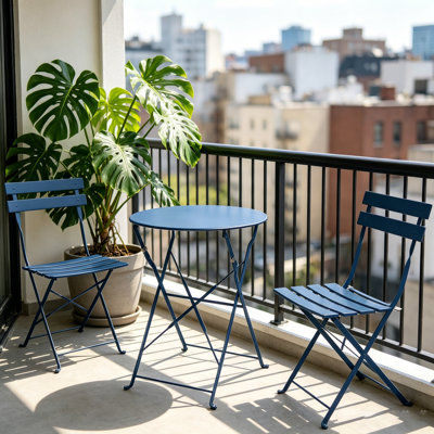 Ensemble bistro 3 pièces en métal pliable, table ronde d'extérieur pour patio et 2 chaises pliantes, mobilier de terrasse pour jardin avec petit espace résistant aux intempéries