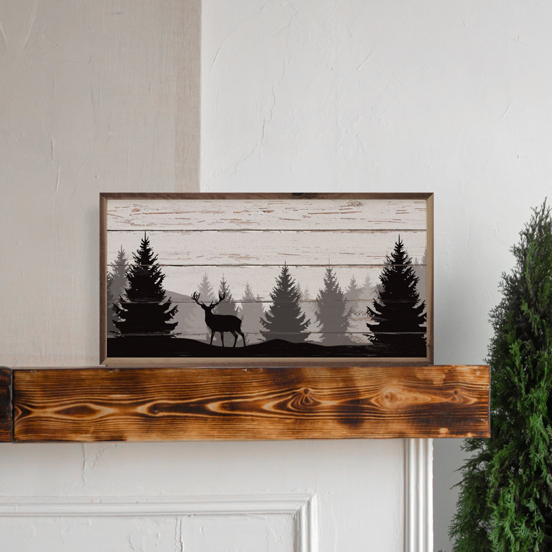 Deer In Pine Trees, 8" H x 16" W