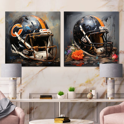 Vintage American Football Helmet I - Sport Football Wall Decor Set Of 2