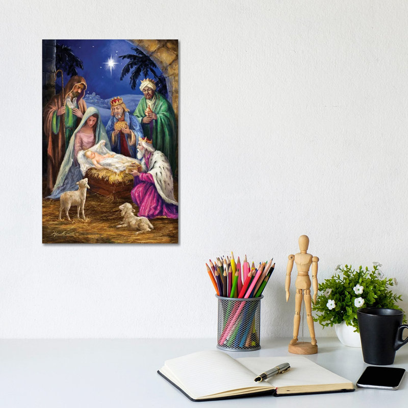 Holy Family with 3 Kings 1 Piece Wall Art, 20.32 cm H x 30.48 cm W, Wrapped Canvas