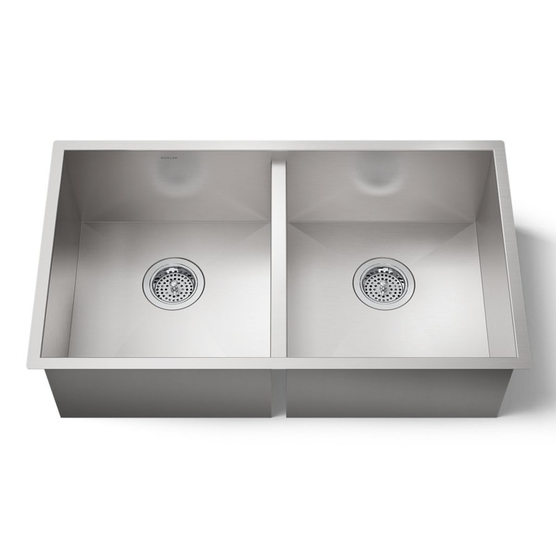 Vault Double Bowl Kitchen Sink with Single Faucet Hole, 0 hole