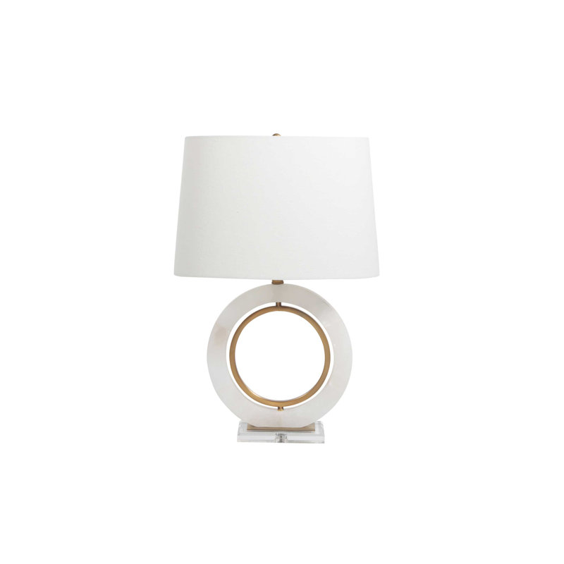 White Alabaster and Brass Ring Table Lamp with Oval Shade