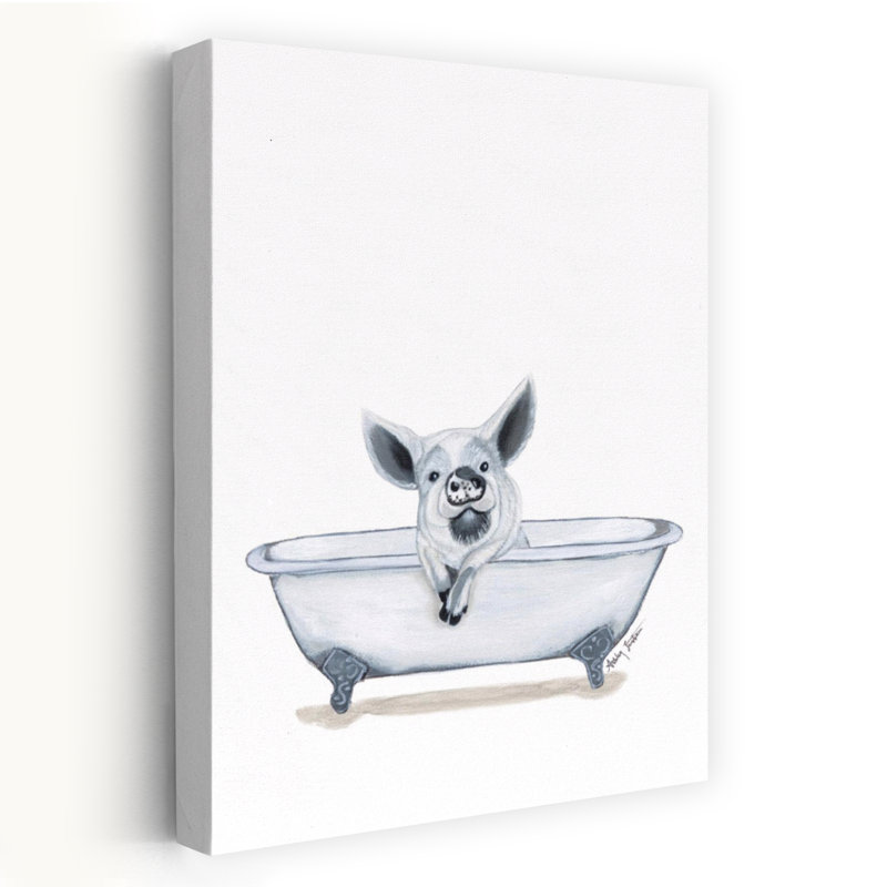 Cochon dans une baignoire fantaisiste, art animalier contemporain, H 60 po x l 40 po
