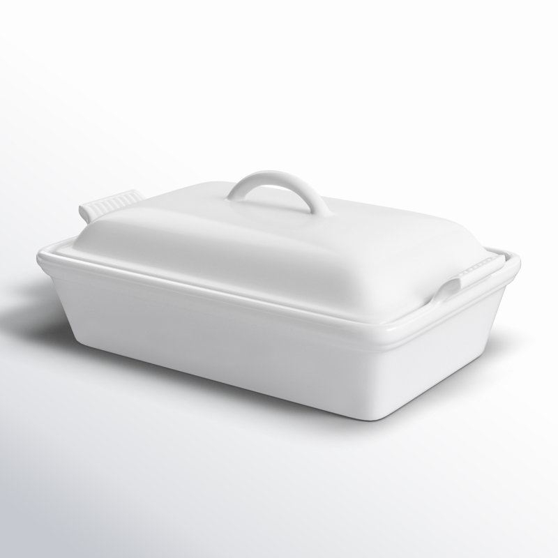 White Stoneware Non-Stick Rectangular Casserole with Lid