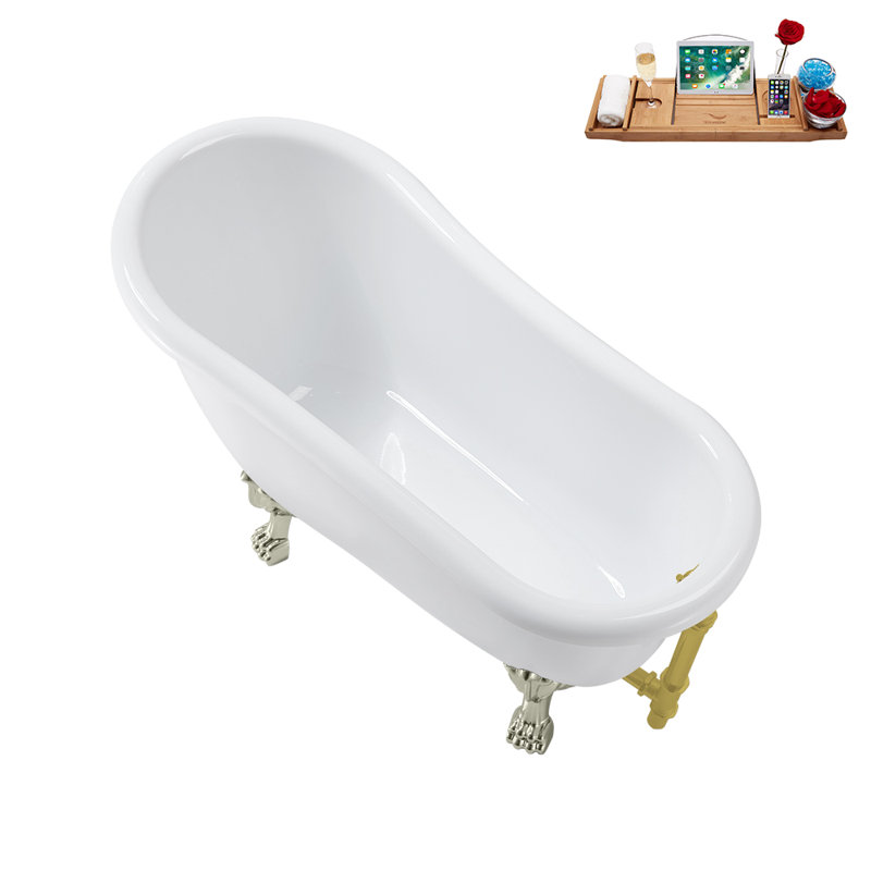 53.1'' x 25.6'' Soaking Acrylic Bathtub, Brushed Nickel, Brushed Gold