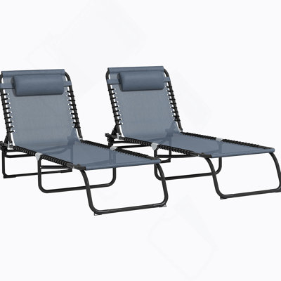Outsunny Folding Chaise Lounge Pool Chair With 4-Position Reclining Back And Breathable Mesh Seat For Outdoor Relaxation, Gray