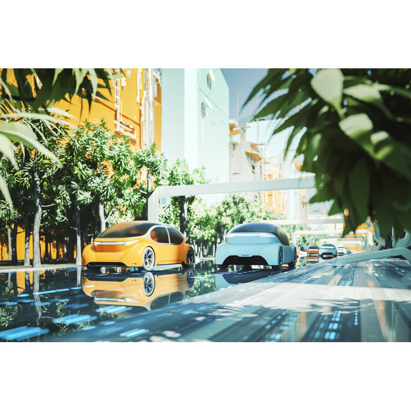 Ville verte futuriste avec des voitures électriques autonomes génériques par Gremlin, H 8 po x l 12 po