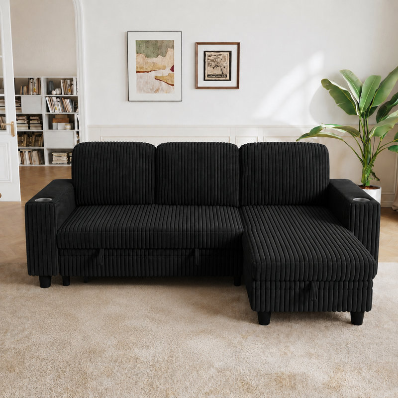 Canapé modulaire en L rembourré en L de 81 po avec méridienne coulissante Sherry, porte de rangement USB et porte-gobelets Sherry
