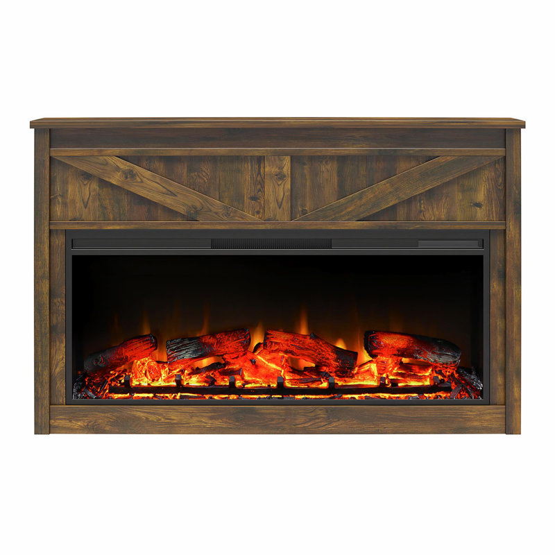 Wide Modern Farmhouse Mantel with Electric Fireplace, Rustic