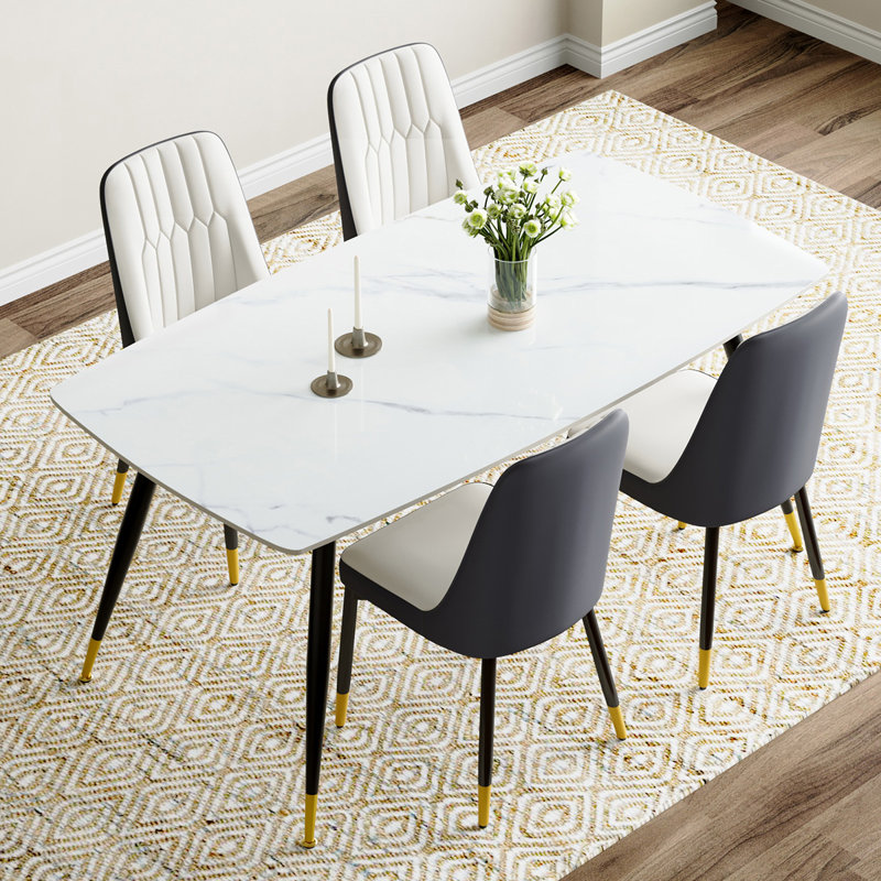 Ensemble repas en marbre, Blanc / gris, Noir, 5