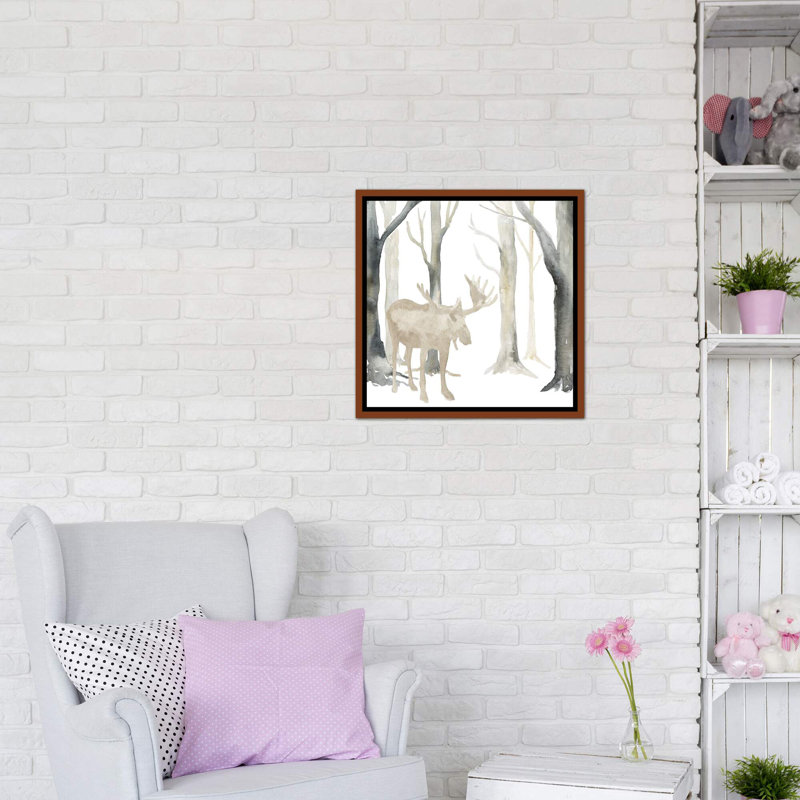 «Winter Forest Moose» par Tara Reed - reproduction, H 26 po x l 26 po x P 1,5 po, Toile avec cadre brun, Pas de tapis